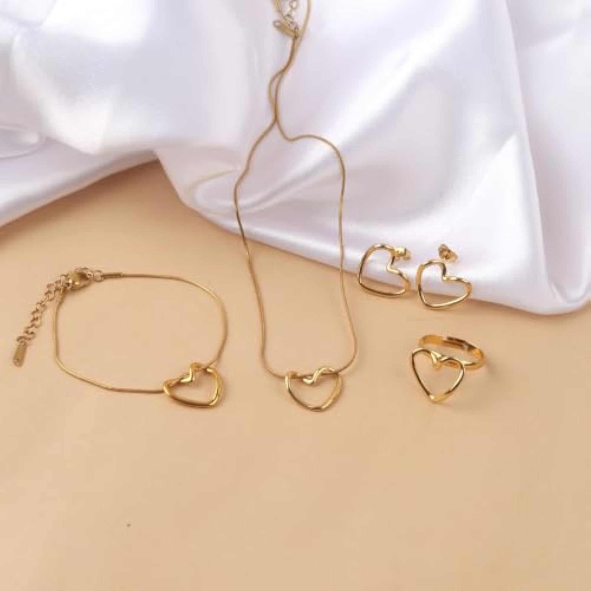 Stylish Heart Shape Chain Pendant Combo Set with Bracelet and Earrings
